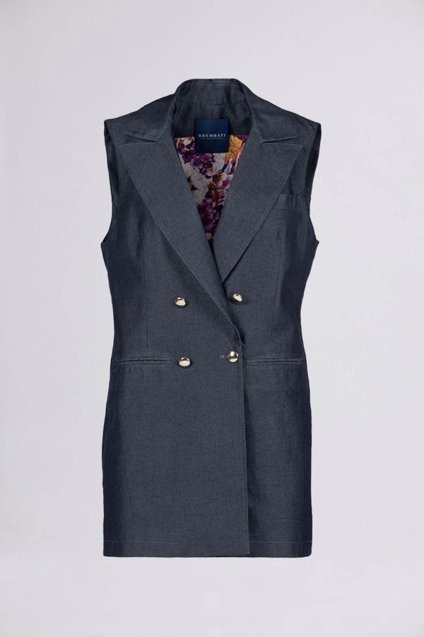 BREMBATI => DOUBLE-BREASTED LONG TAILORED WAISTCOAT Navy Blue Jackets - BREMBATI