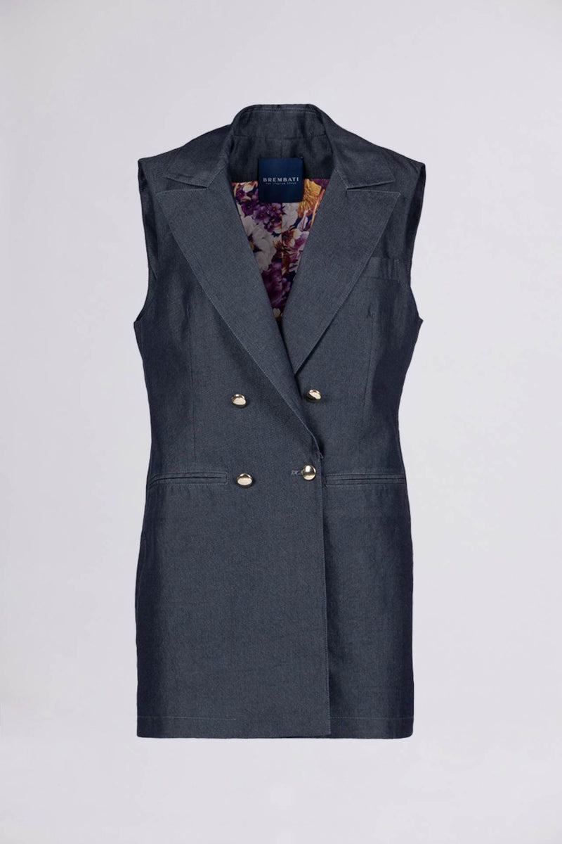 BREMBATI => DOUBLE-BREASTED LONG TAILORED WAISTCOAT Navy Blue Jackets - BREMBATI