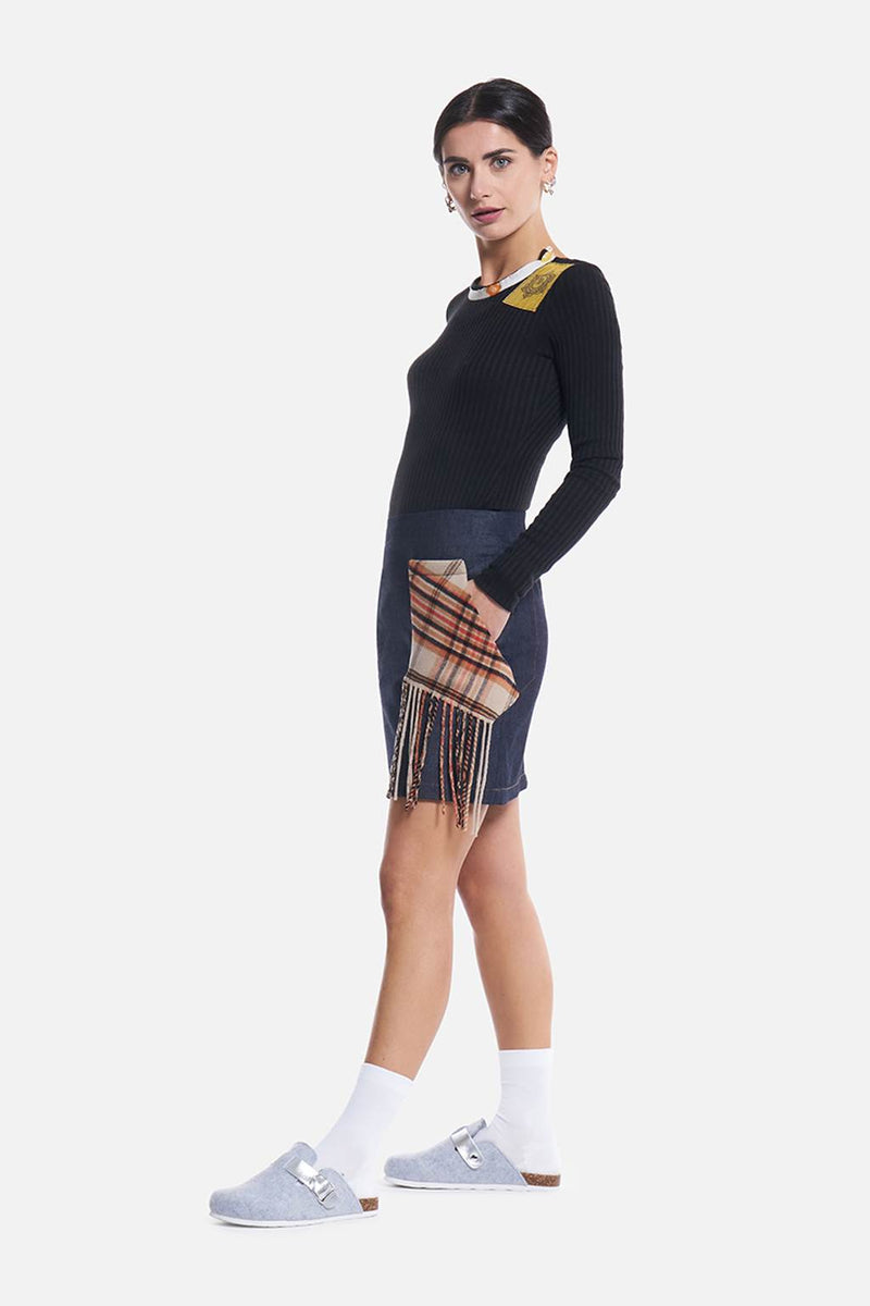 Mathi Janu => Pocket-checked denim miniskirt Skirts - BREMBATI