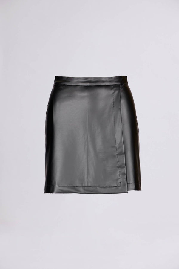 BREMBATI => Faux Leather Wrap Miniskirt in Black Skirts - BREMBATI