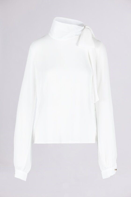Alba Ruffo => SCARF-NECK CREPON BLOUSE Off-White Shirts - BREMBATI