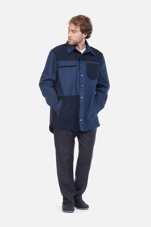 Mathi Janu => Patchwork cotton jacket in steel blue Outerwear - BREMBATI