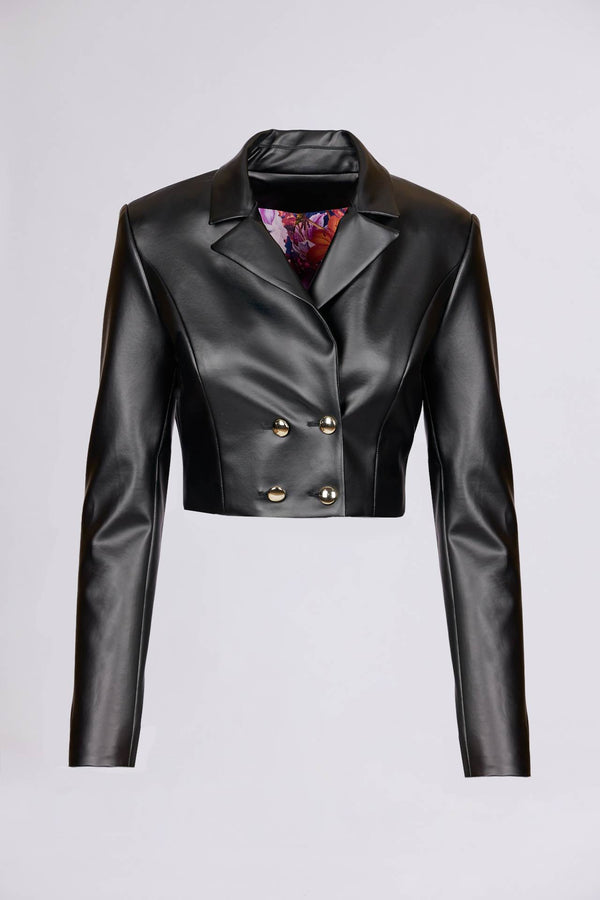 BREMBATI => Double-Breasted Cropped Blazer in Black Jackets - BREMBATI