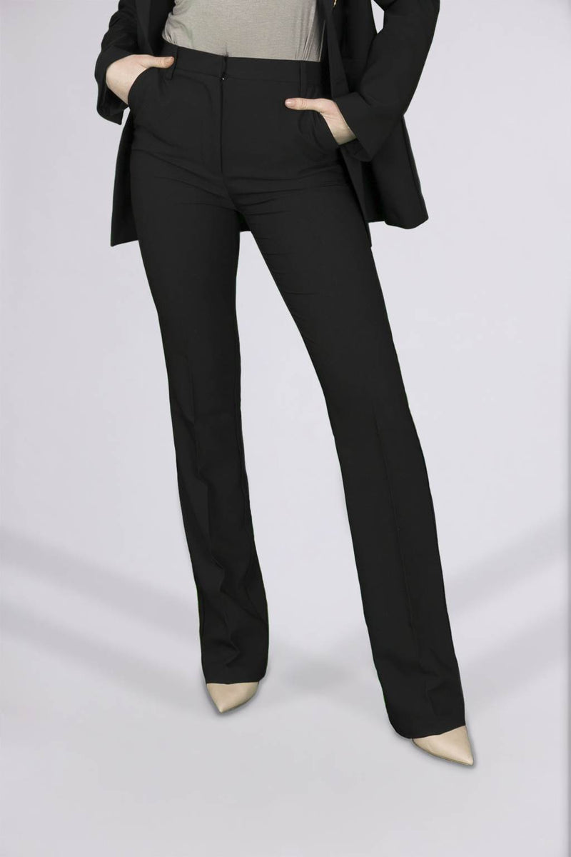 BREMBATI => GABARDINE BI-STRETCH FLARE PANTS CHALK BLACK COLOR Trousers - BREMBATI