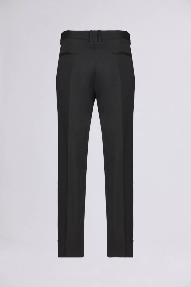 Civico 7 => REGULAR CHINO PANTS WITH PLEATS, LOOP MOTIF AND FROGS MOTIF ON THE BOTTOM IN BLACK COOL WOOL Trousers - BREMBATI