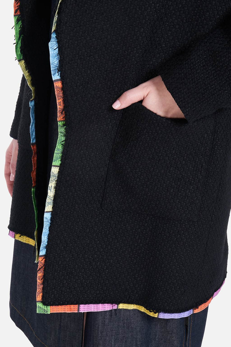 Mathi Janu => Wool-blend robe coat in black Outerwear - BREMBATI