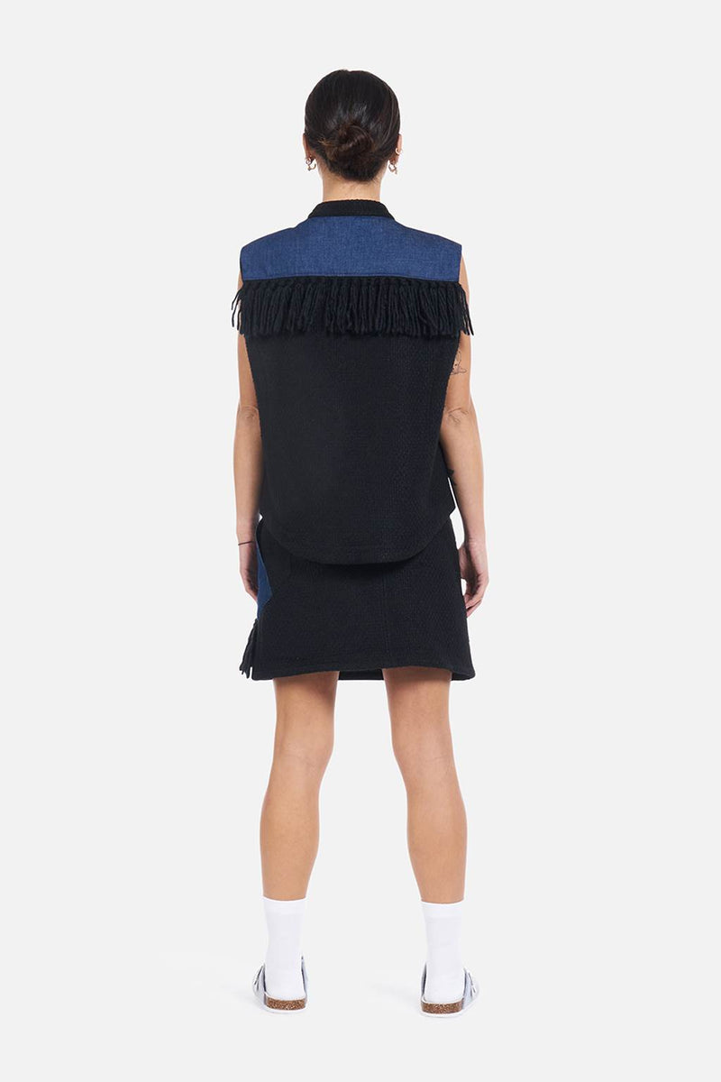Mathi Janu => Wool-blend fringed vest in Black Waistcoat - BREMBATI