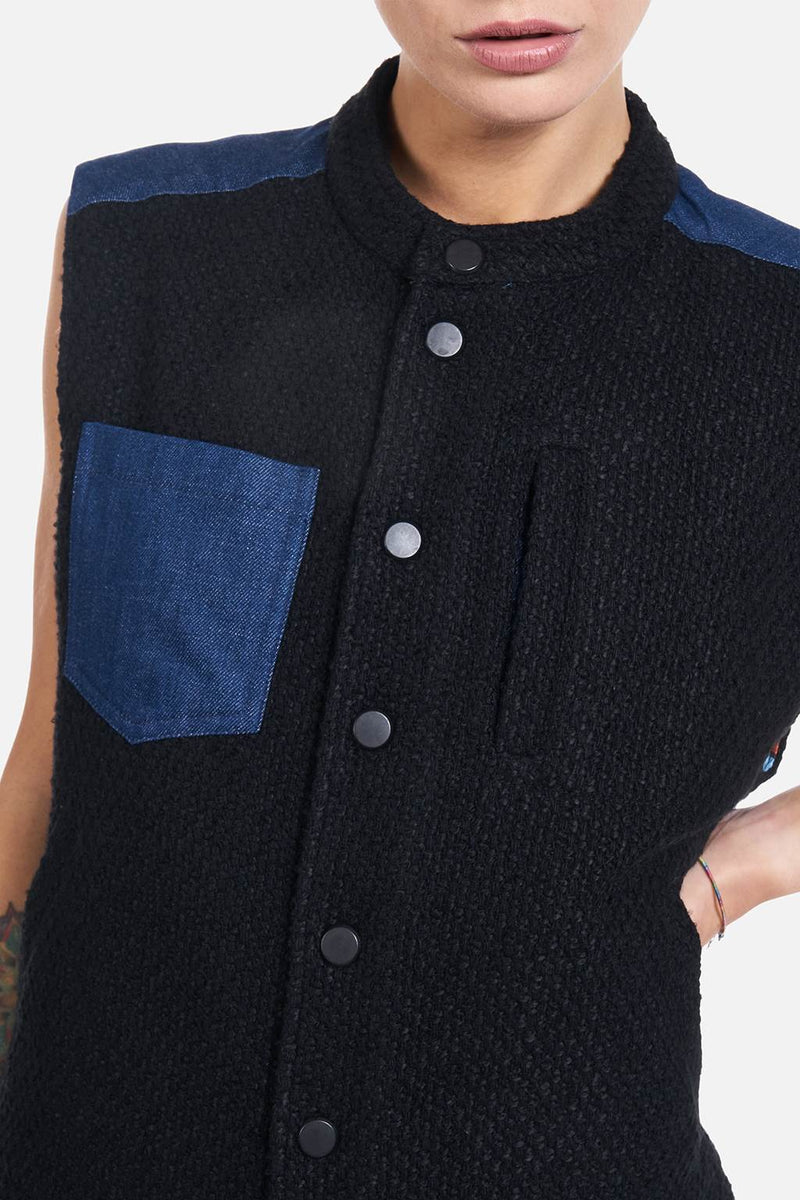 Mathi Janu => Wool-blend fringed vest in Black Waistcoat - BREMBATI