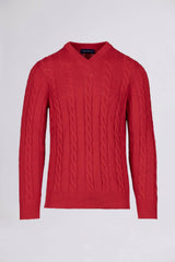 BREMBATI => CABLE-KNIT V-NECK JUMPER Red Knitwear - BREMBATI