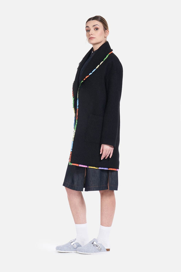 Wool-blend robe coat in black
