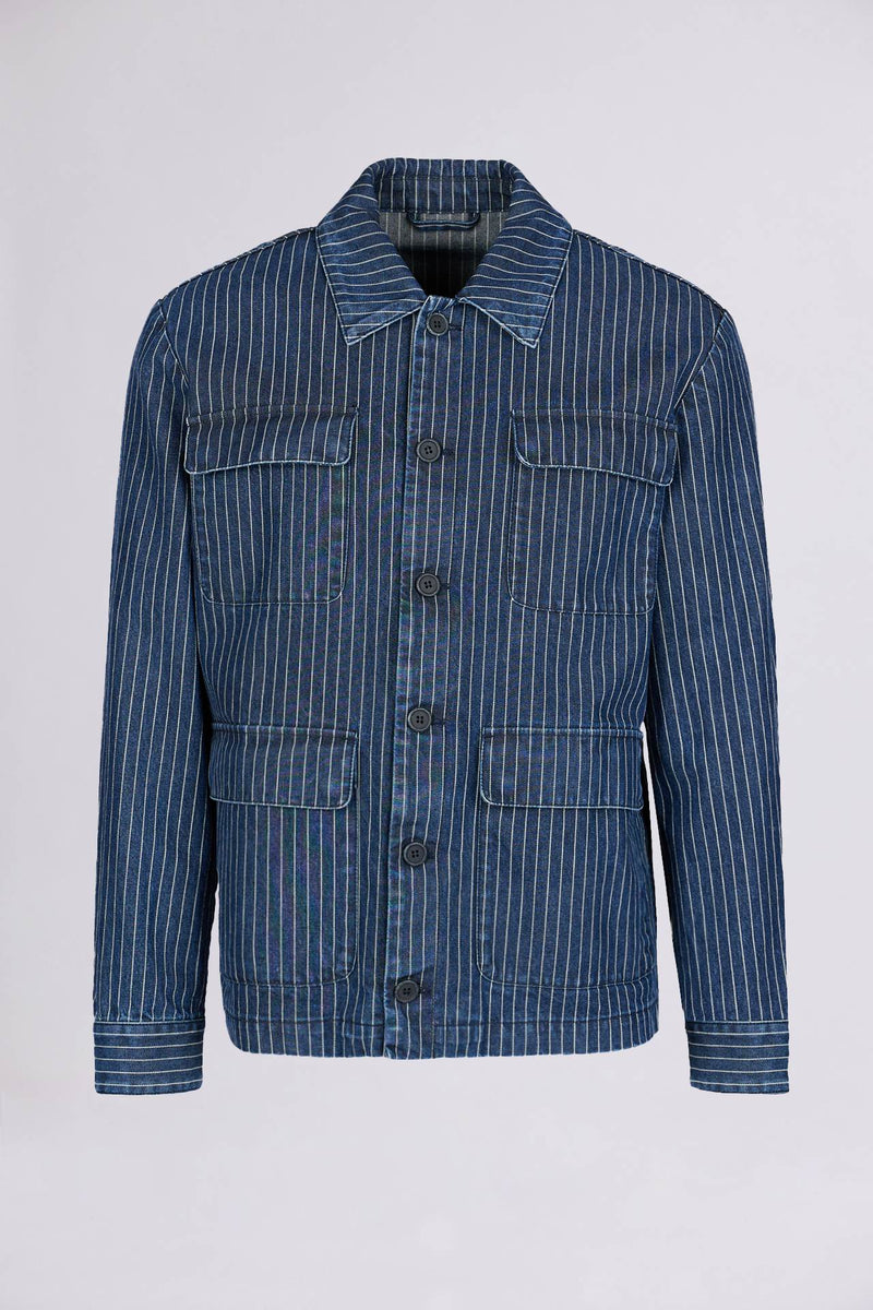 BREMBATI => Pinstripe Denim Workwear Jacket Outerwear - BREMBATI