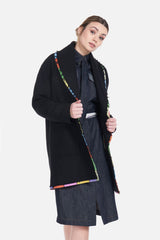 Mathi Janu => Wool-blend robe coat in black Outerwear - BREMBATI