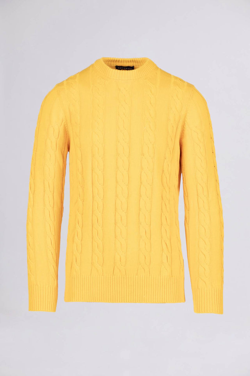 BREMBATI => CABLE-KNIT ROUND NECK JUMPER Yellow Knitwear - BREMBATI