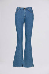 WIR - Wrong is right => WIDE FLARED LEG STRETCH COTTON JEANS Mid-Blue Five Pocket - BREMBATI