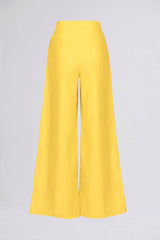 PLEATED WIDE-LEG FAUX LEATHER TROUSERS Yellow