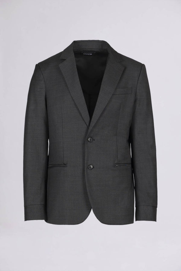 Civico 7 => SINGLE-BREASTED SLIM BLAZER WITH ZIPPERED WELT POCKETS IN MICRO CHECKERED DARK GREY COOL WOOL Jackets - BREMBATI
