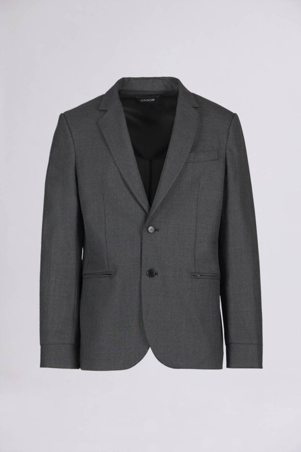 Civico 7 => SINGLE-BREASTED SLIM BLAZER WITH ZIPPERED WELT POCKETS IN CHECKERED DARK GREY COOL WOOL Jackets - BREMBATI