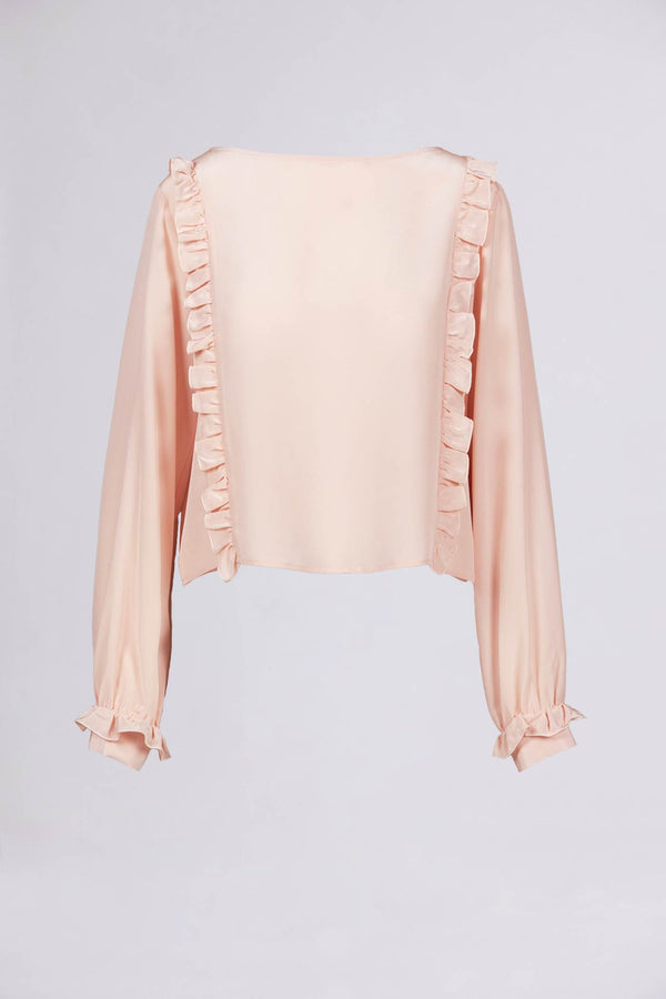 Alba Ruffo => RUFFLE-TRIMMED SILK BLOUSE Salmon pink Shirts - BREMBATI