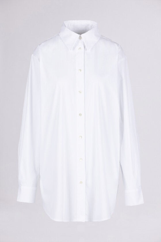 Alba Ruffo => OVERSIZED COTTON-BLEND SHIRT Optical White Shirts - BREMBATI