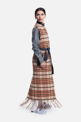 Mathi Janu => Checked wool-blend fringed long ves Outerwear - BREMBATI