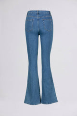 WIR - Wrong is right => WIDE FLARED LEG STRETCH COTTON JEANS Mid-Blue Five Pocket - BREMBATI