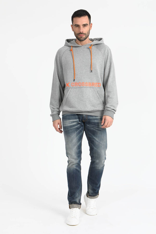 Crossbred kangaroo pouch hoodie grey cotton for men