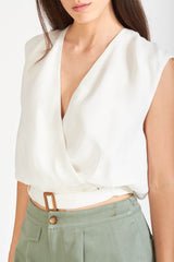 David Devant White belted top for women