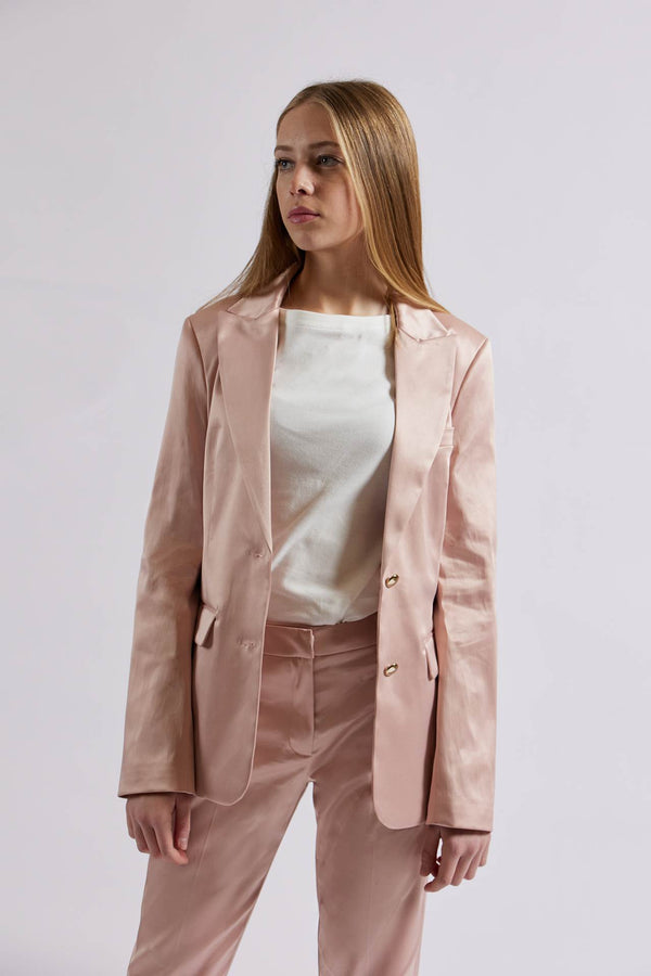 Single-breasted blazer in pink with BREMBATI floral interior stitching