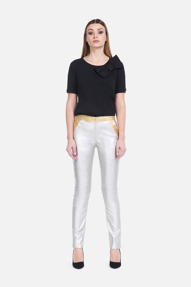 Slim fit trousers laminated in silver gold BREMBATI