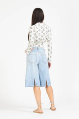 Millenee Off-white crop blouse with all-over pattern