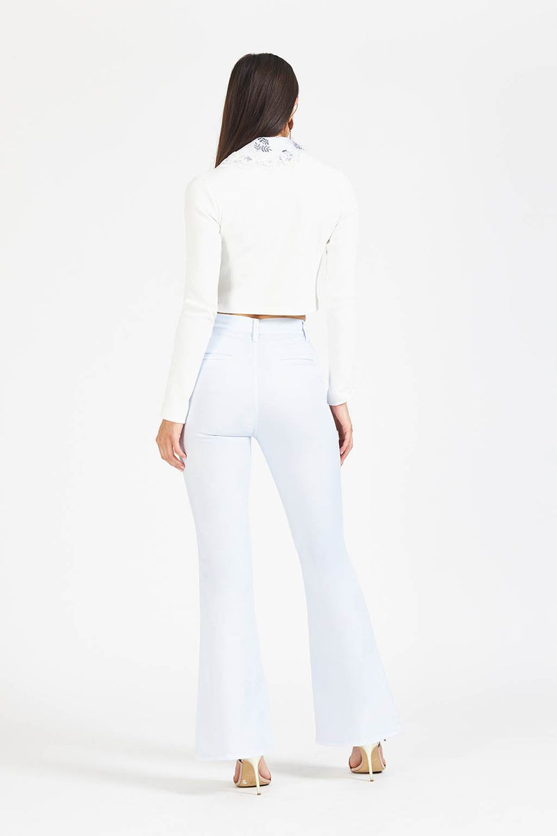 Millenee White ribbed crop top removable collar