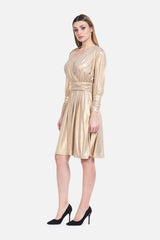 Long-sleeved Wrap Dress in Gold BREMBATI