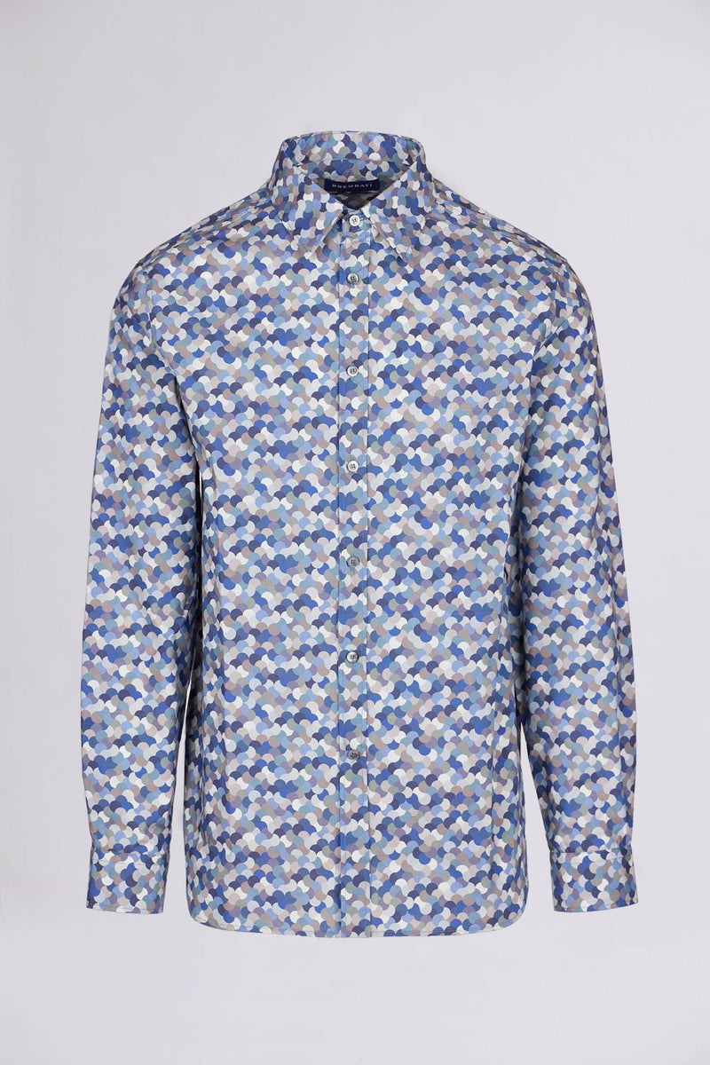 Polka Dots Print Cotton Shirt in Blue - Brembati