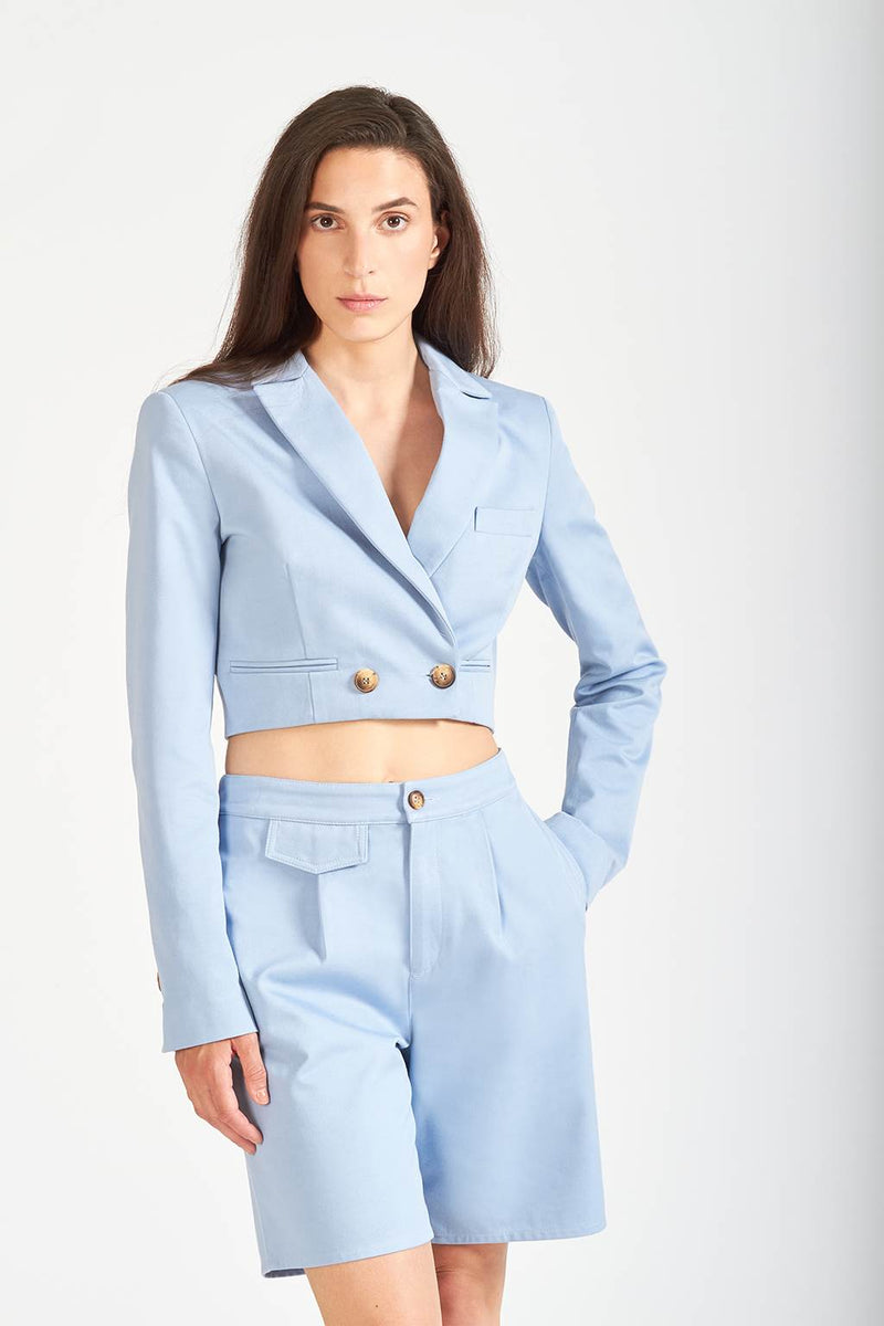 David Devant Light blue cropped blazer for women