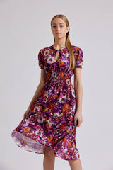 BREMBATI floral midi dress with balloon sleeves and neckline