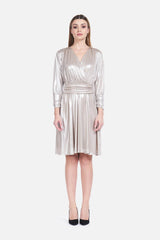 Sleeved Sequin Wrap Dress in Silver BREMBATI