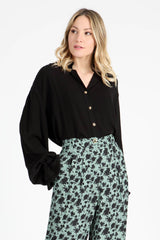 Alba Ruffo Black long sleeve ruffle blouse for women