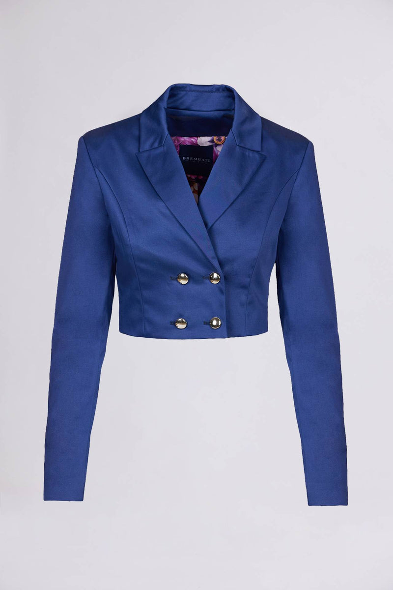 BREMBATI => Double-Breasted Cropped Blazer in Blue Jackets - BREMBATI