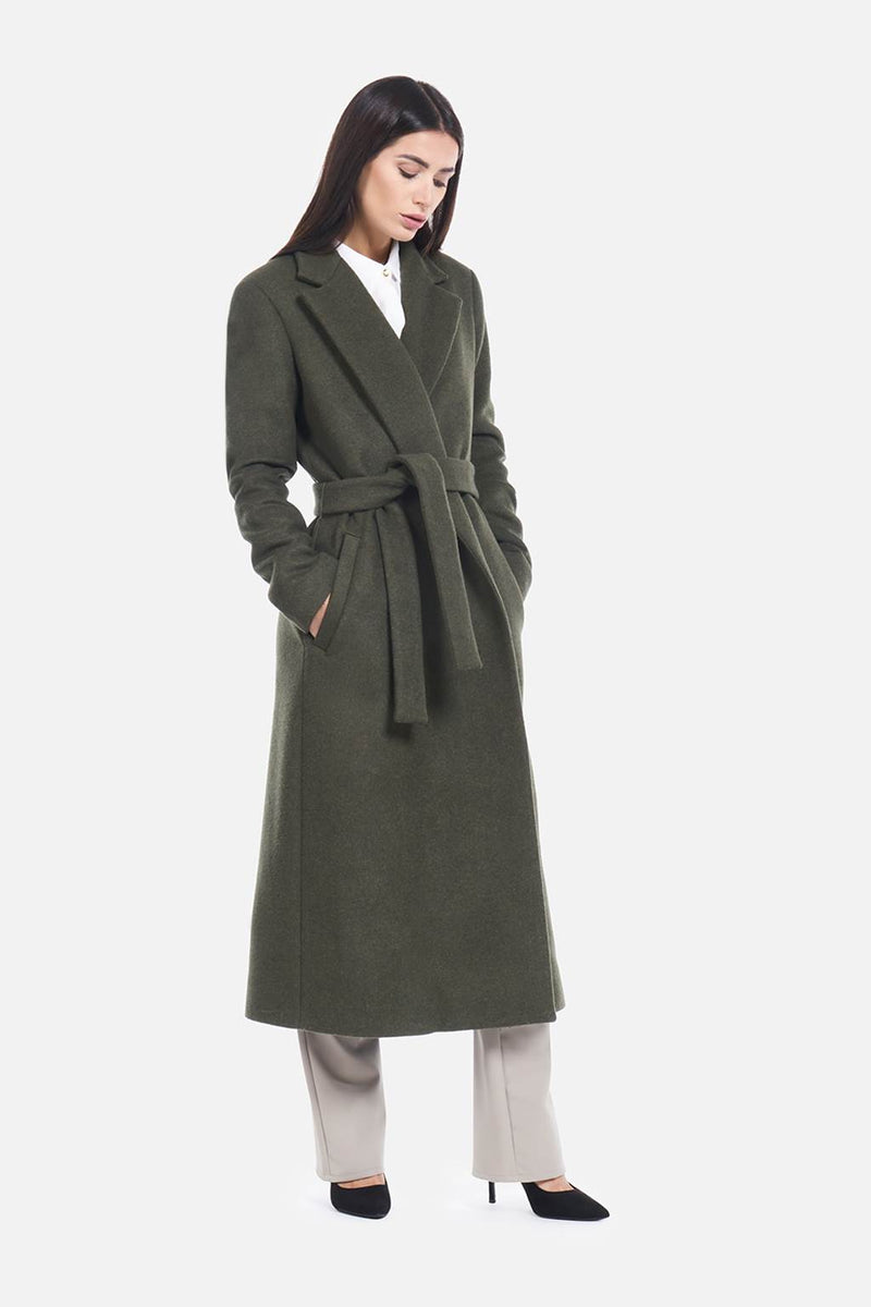 Wool blend wrap coat in olive green BREMBATI